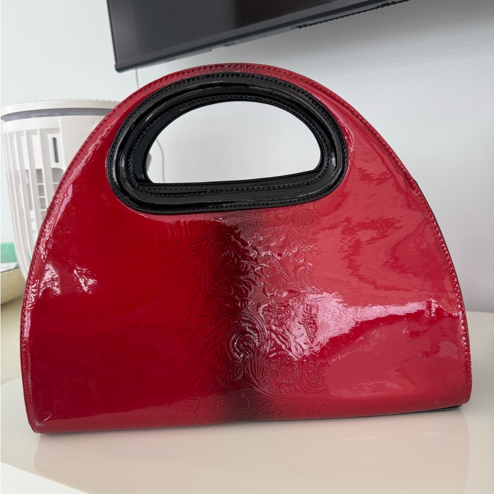 BRAVO Beverly Hills Luxury Patent Genuine Leather Red Handbag. High End Line
